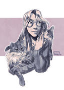 Simple sketch Bust with pets -fanart-